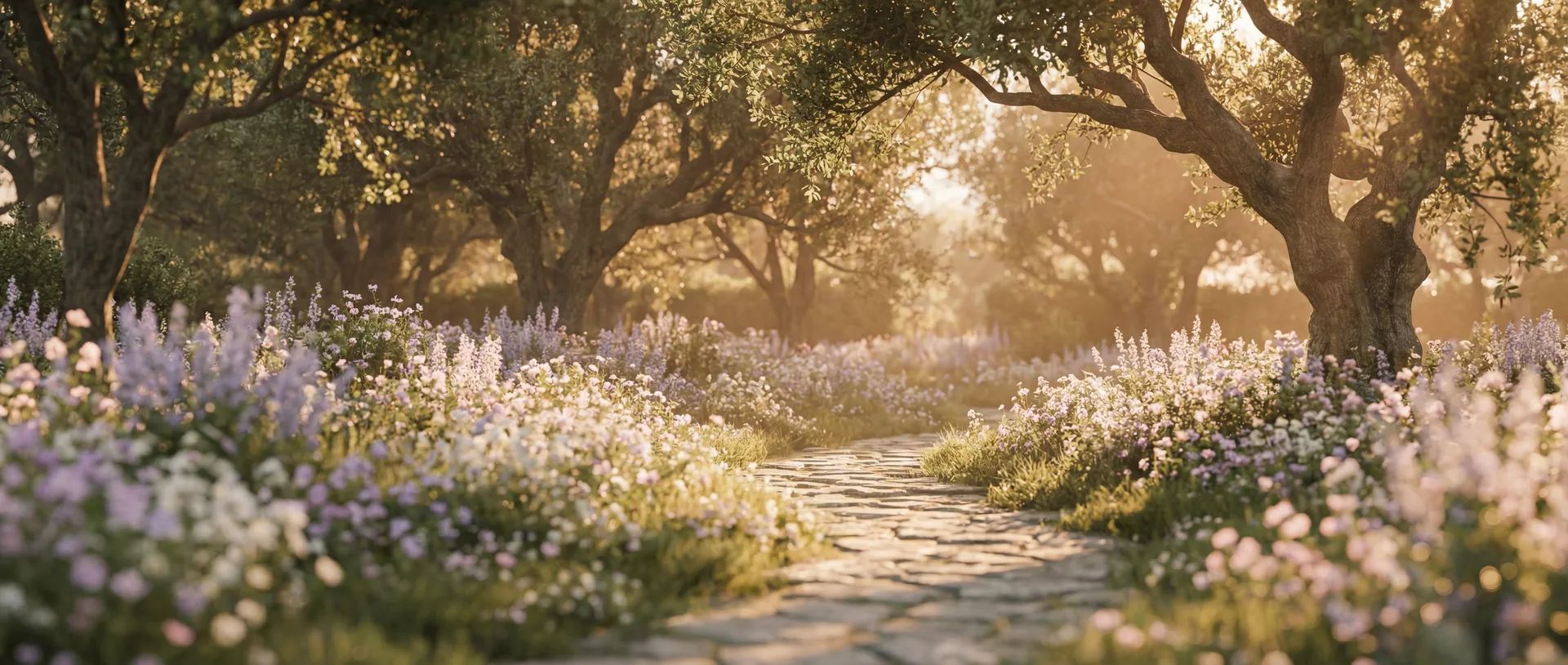 Peaceful garden path with warm sunlight representing hope and healing